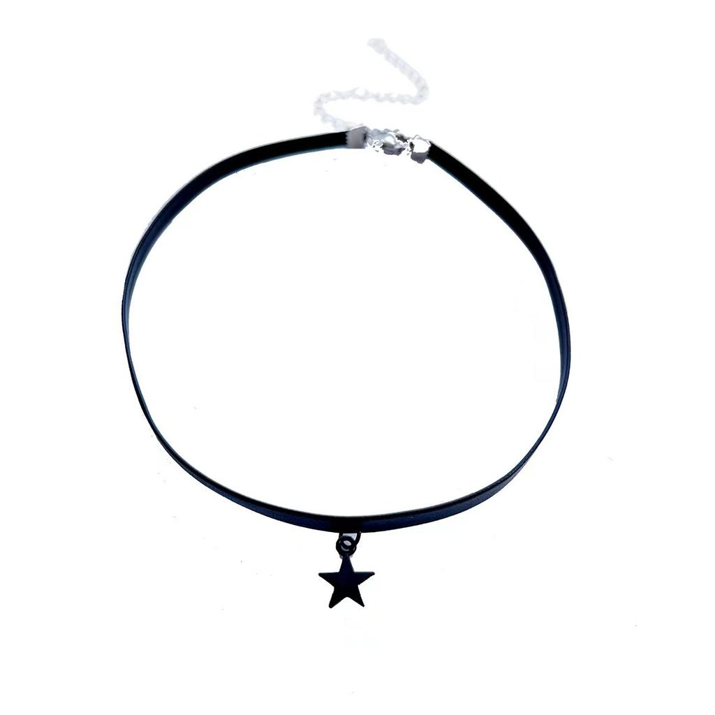 Cute Star Five-pointed Star Black PU Neck Strap Choker Collar Choker Short Clavicle Chain Necklace Women's Accessories Ornaments