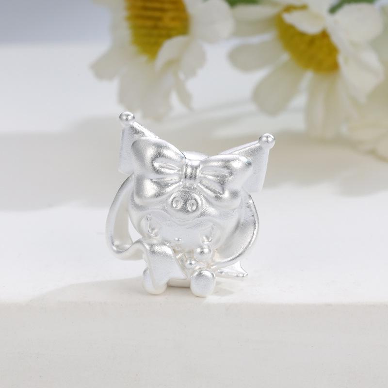 Sterling Silver 999 Kuromi Ribbon Beaded Bracelet