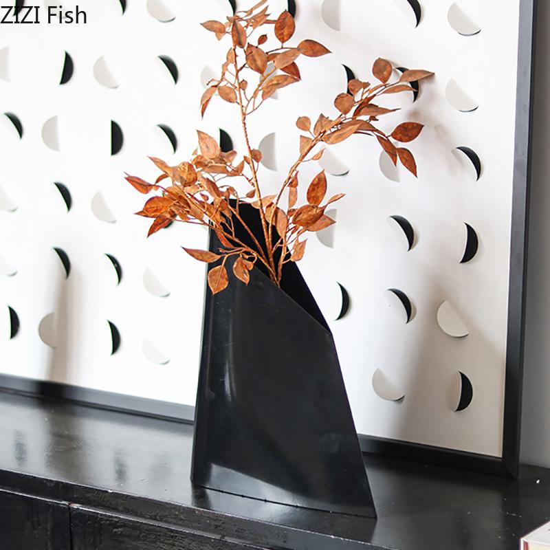 Creative Beveled Trapezoidal Metal Vase Table Decoration Flower Arrangement Abstract Geometric Crafts Vases Room Aesthetic Decor