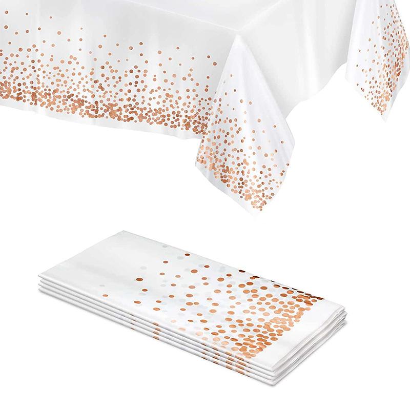 5PCS 137x274cm Plastic Disposable Tablecloth Rectangle Party Table Cover Gold Dot Table Cloth for Wedding Birthday Party Decor