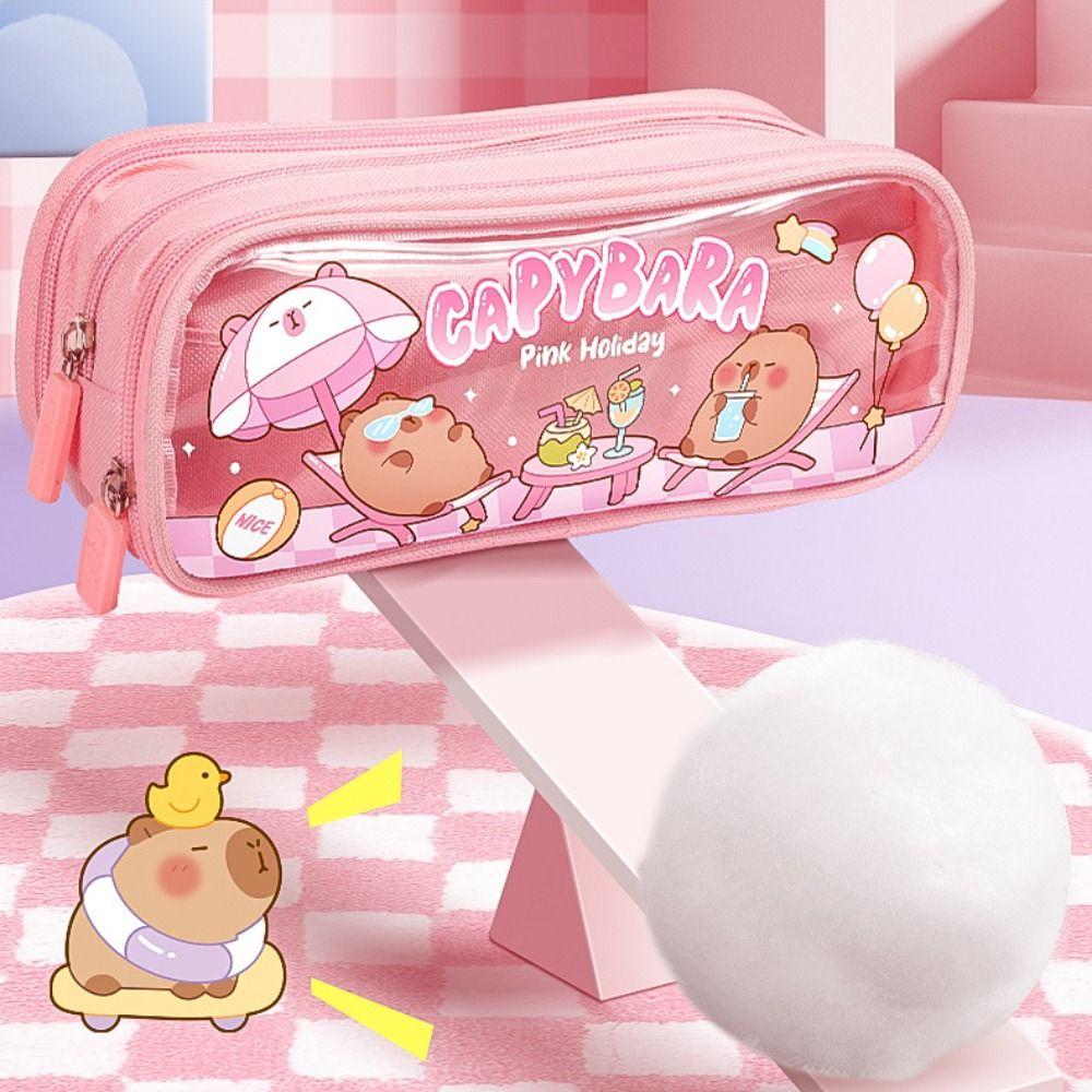 Zipper Capybara Pencile Bag Kawaii Stationery Holder Cute Cartoon Pencile Case  Women