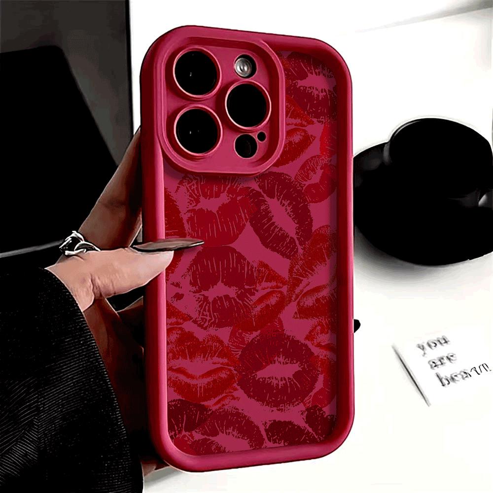 Fashion Sexy Red Lip Print Phone Case For iPhone 16 15 14 13 12 11 Pro Max XS Max X XR 12 13 Mini 14 15 16 Plus Soft Candy Cover