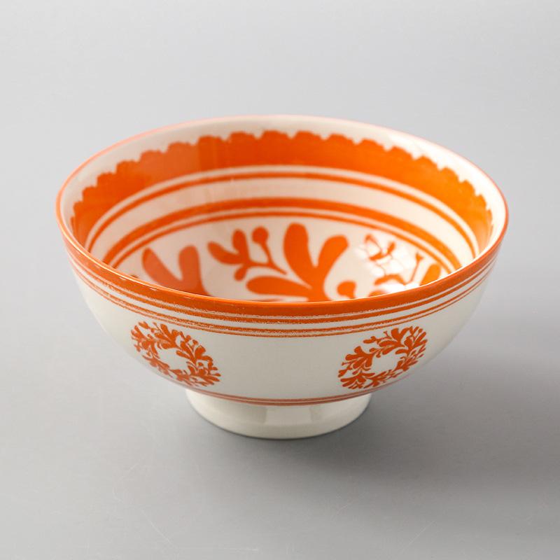 Japanese 6 Inch Noodle Bowl Ceramic Underglaze High Foot Salad Bowl for Home Ramen