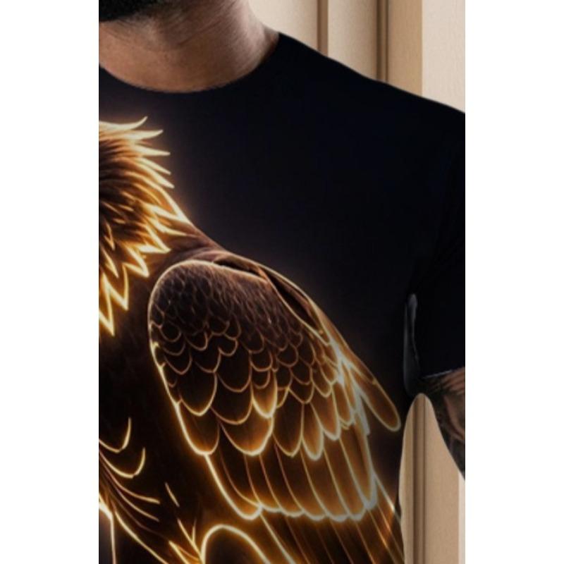 Summer Men's Round Neck Short Sleeved T-shirt 3D T-shirt with Digital Printing Featuring Eagle Top