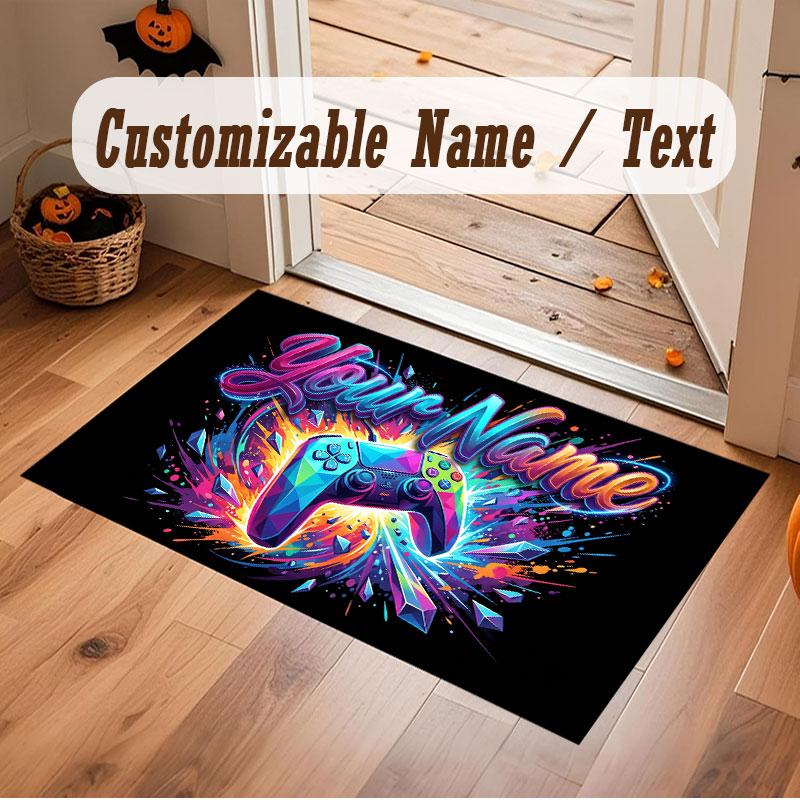 Spielcontroller-Thema Kristall-Samt Bodenläufer Personalisierter Benutzerdefinierter Name Text Warmer Teppich Heimdekoration