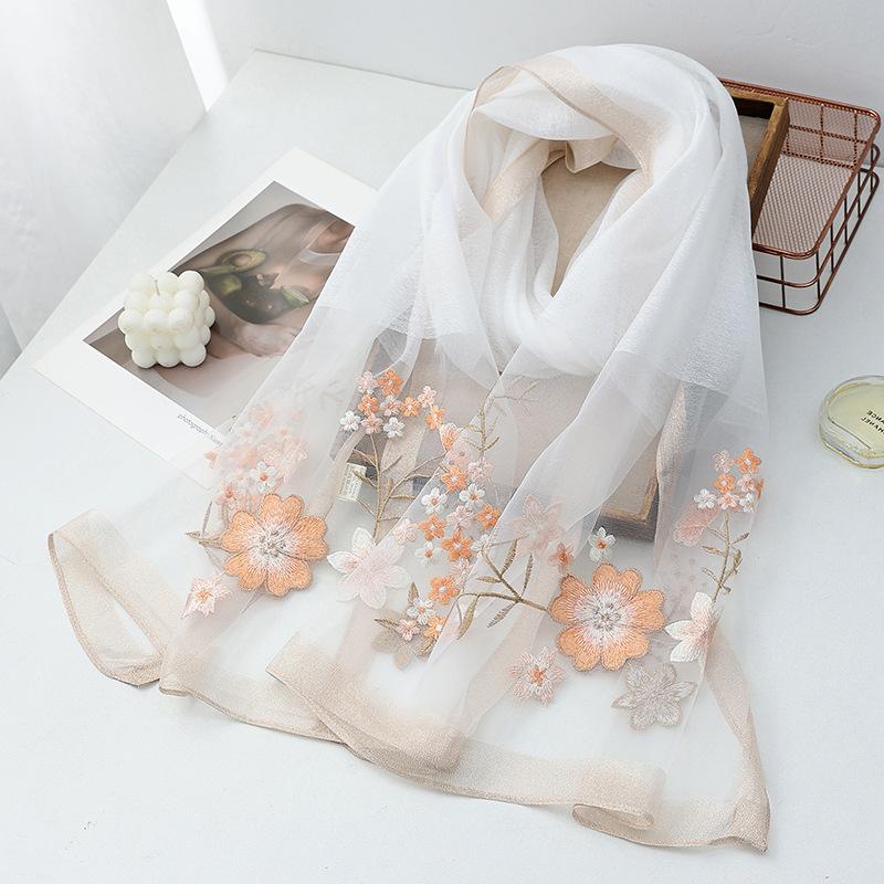 Four Season silk wool scarf women hijab pashmina shawls wrap Bandana Blanket Floral Pashmina Embroidery Scarves Foulard Fashion