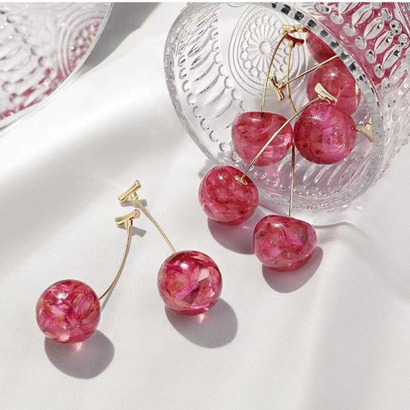 Chic Cherry Sweet Stud Earrings - Light Luxury, Trendy Design, Simple Elegance