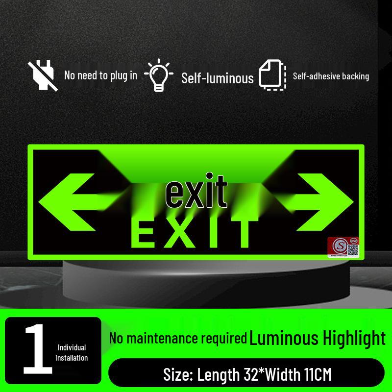 Fluorescent Fire Exit Sign - Self-Adhesive, No Wiring