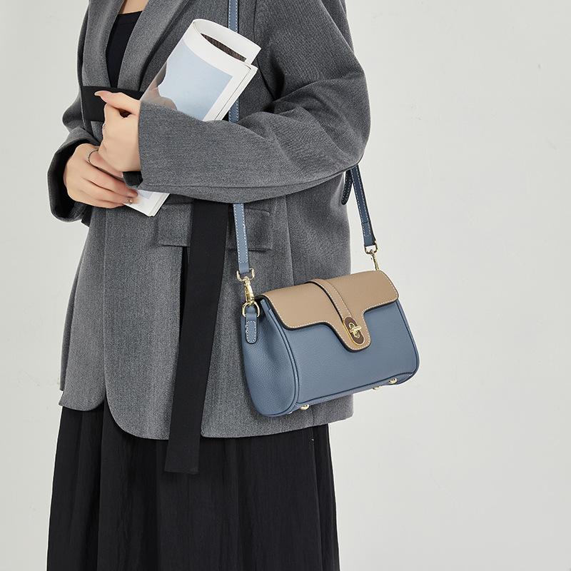 Neue Damentasche aus echtem Leder mit kontrastierenden Farben, einfache und vielseitige kleine quadratische Tasche, hochwertige Umhängetasche mit einer Schulter, Damentasche
