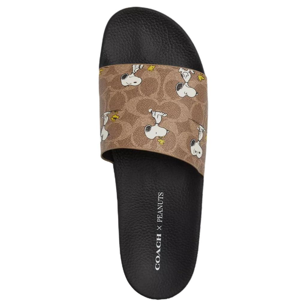 Coach Peanuts X  Round Toe Snoopy Print Slide Sandals Men Footwear Brown CBR44-TN2
