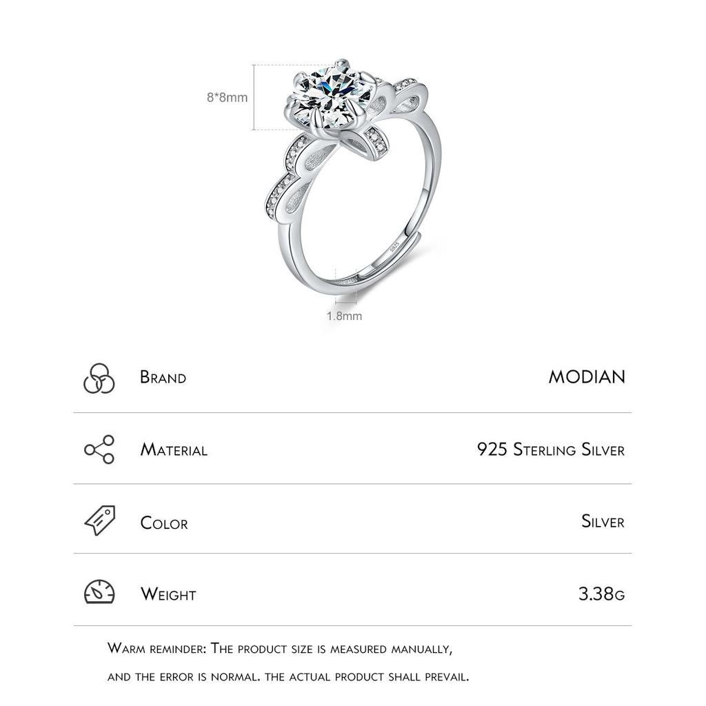 MODIAN Coroana orbitoare Inel reglabil din argint Sterling 925 Clasic rotund CZ 2CT Inele cu farmec pentru femei nunta bijuterii fine