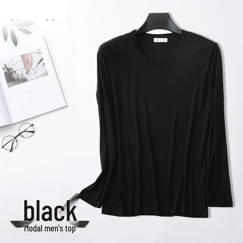 Men's Plus Size Modal Thermal Underwear: Thin, High-Elasticity Round Neck Shirt & Pants Set