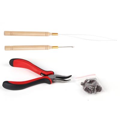 Kit de 100 micro-anneaux pour extensions de cheveux, perles en silicone, crochet, aiguille, boucle de traction, pince