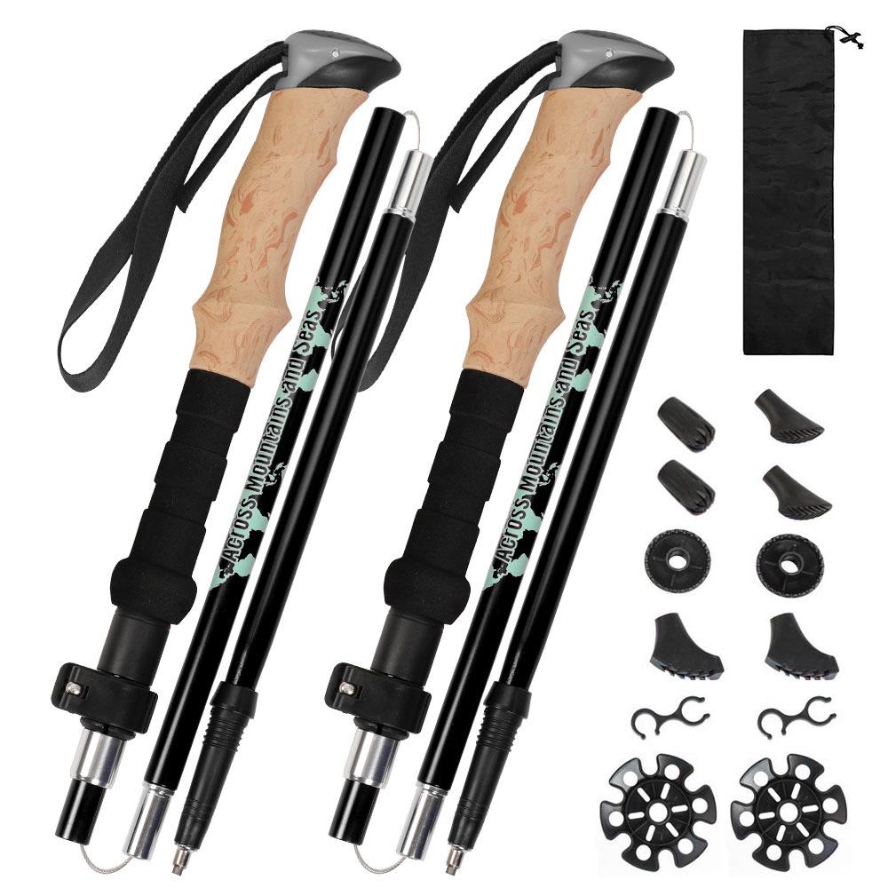 Set of 2 5-Section Folding Telescoping Aluminum Alloy Trekking Poles Adjustable Length 35-128cm for Hiking-Lechike Travel Gear чёрный