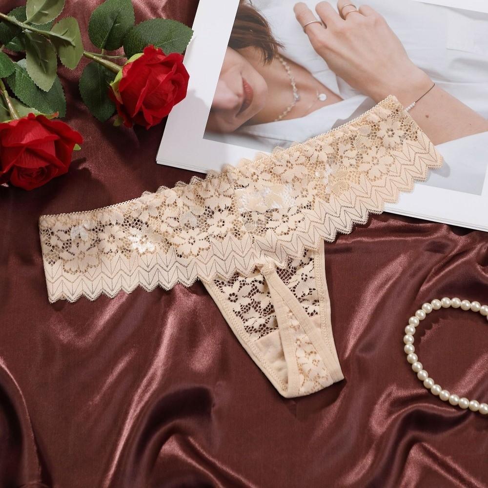 Low Waist Lace Flower Women Thong Underpants T-Back Panties Sheer Mesh Lace Briefs  Ladies