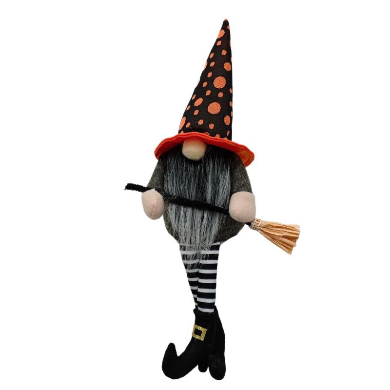 TEMU Halloween long legs faceless old man midget broom goblin doll ornament