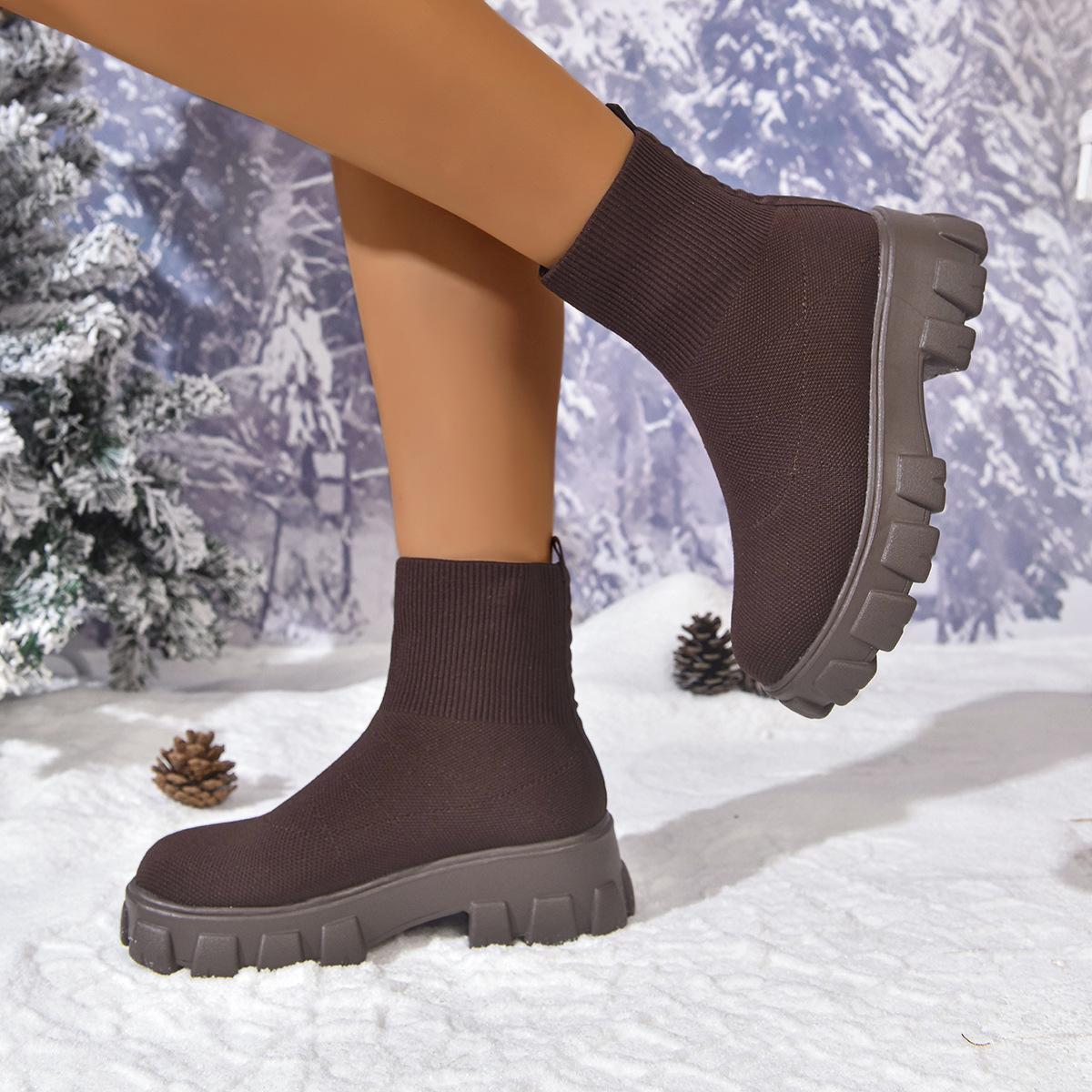 

Мода Модные Кроссовки Женская Обувь Эластичная Ткань Носок Ботильоны Большие Размеры Обувь Женская Платформа Ботинок Zapatos De Mujer Женские Ботинки 43 темно-коричневого