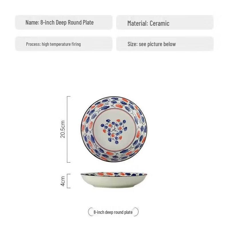 Diren Underglaze Ceramic Round Serving Plate, Watercolor Floral