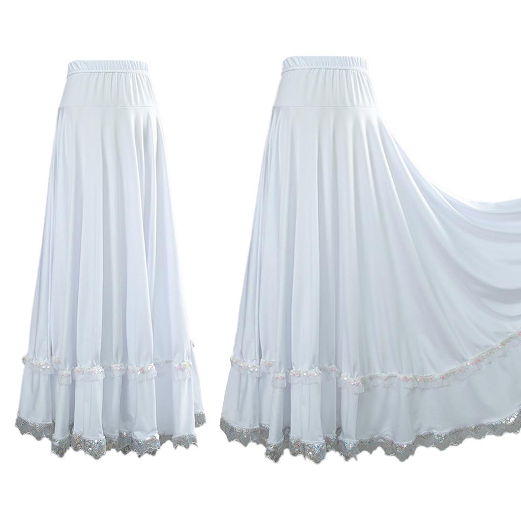Women Ballroom Flamenco Dance Skirts Lyrical Ballroom Flowy Maxi Skirts for Ballet Classical Ethnic Dance Performance Costumes