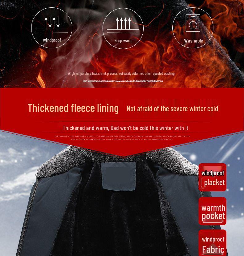 Men's Fleece-Lined Cotton Jacket for Middle-Aged & Elderly - Warm Outfit for 50+ Dads & 70+ Grandpas