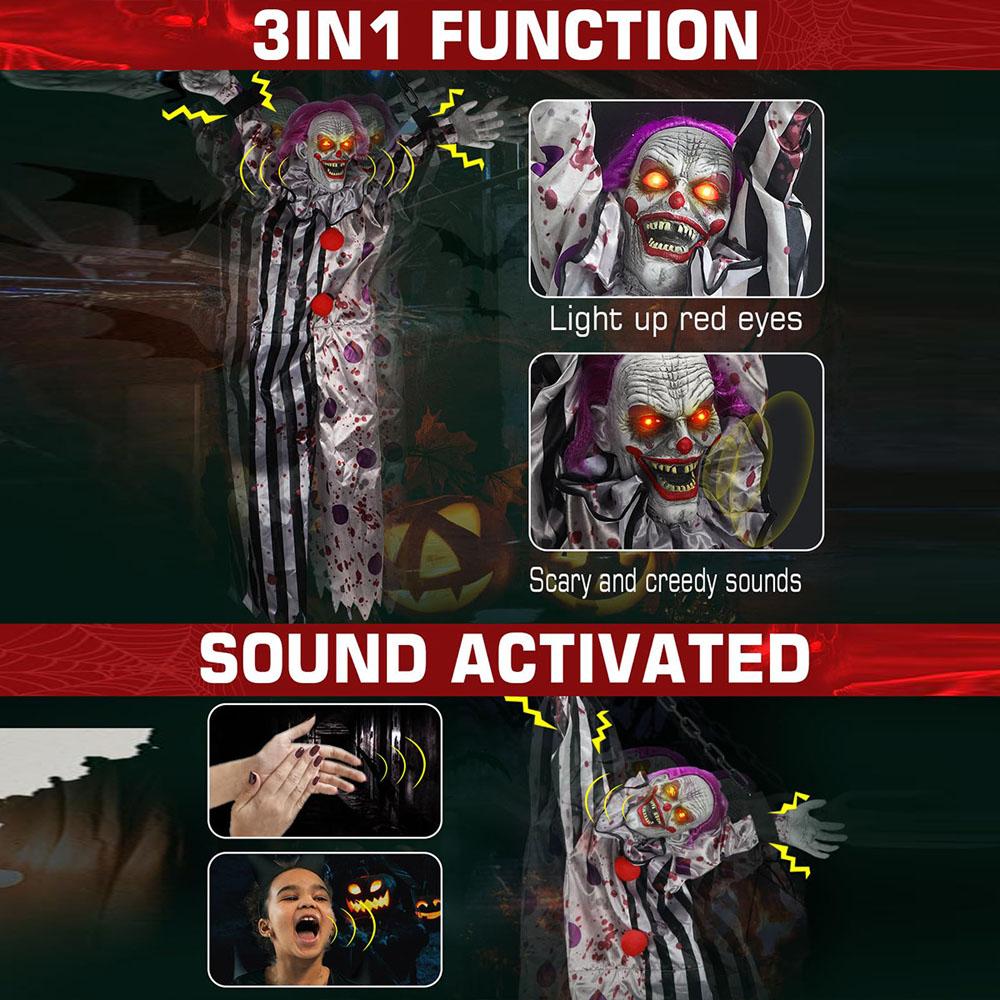 Halloween Decoration Electric Voice Controlled Hanging Ghost Clown Hanging Ghost Haunted House Secret Room Horror Prop