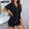 GMXIA Homewear Set Cardigan Short-sleeved Shirt Shorts Summer Pajamas for Women