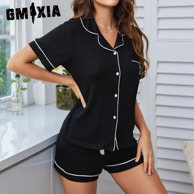 GMXIA Homewear Set Cardigan Short-sleeved Shirt Shorts Summer Pajamas for Women