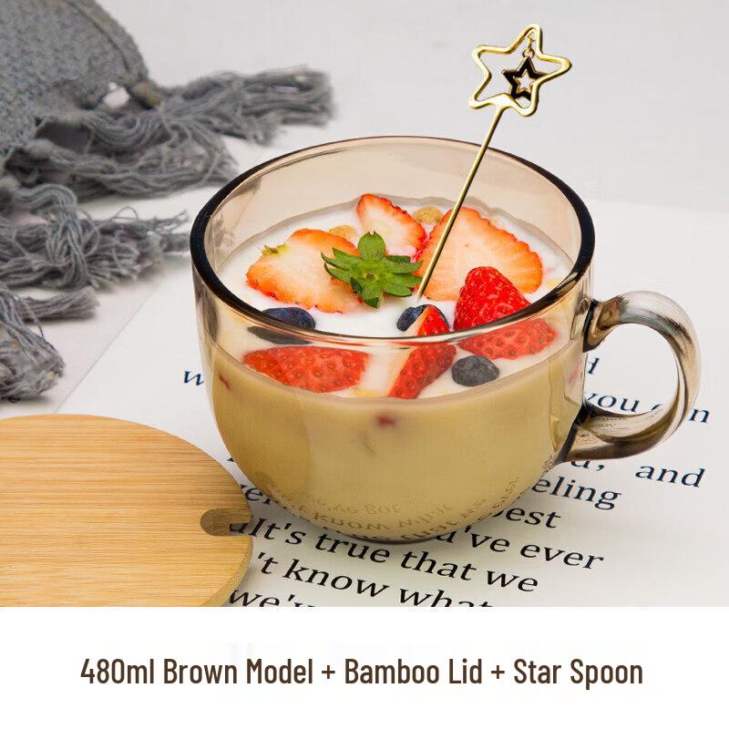 Large Capacity Heat-Resistant Glass Breakfast Mug with Lid & Spoon