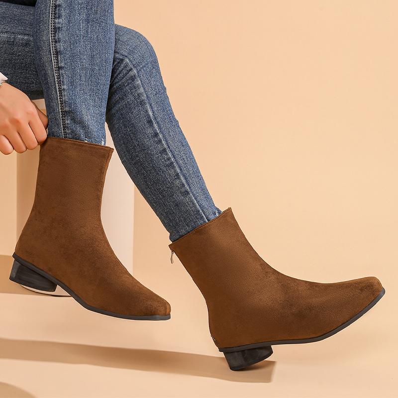 Ankle Boots Winter Women Shoes Pointed Toe Retro Mid Heels Suede Shoes 2025 Trend Designer Classic Goth Winter Botas De Mujer
