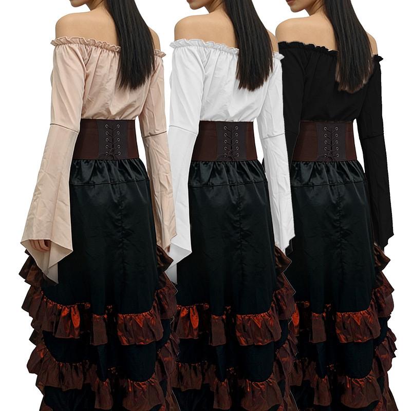 Medieval Sailing Captain Costume Dress With Ruffle Long Skirt For Cosplay And Halloween