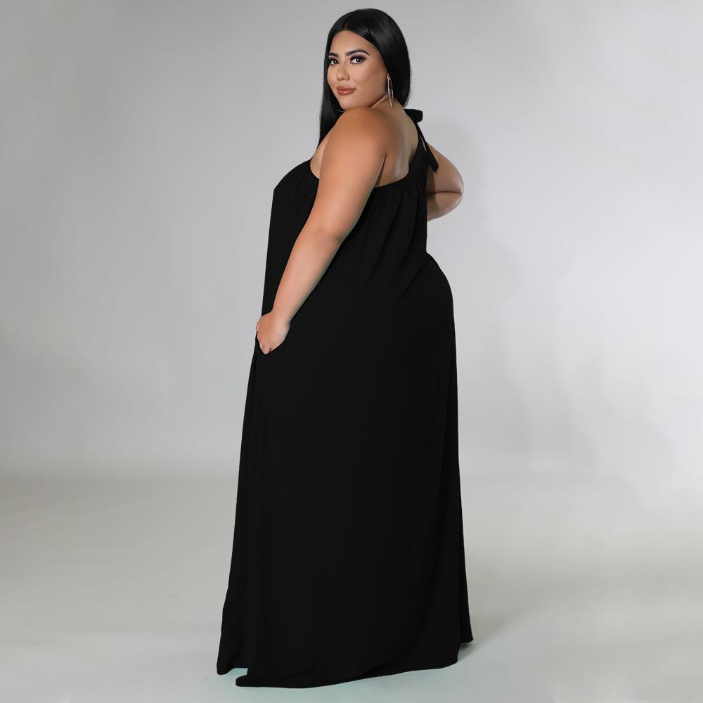 2022 Plus Size Sleeveless One-Shoulder Backless Halter Dress