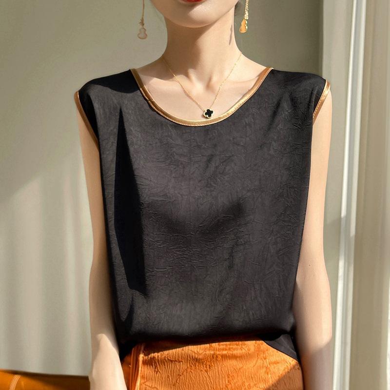 

Літній жіночий жилет. Шовковий однотонний жилет без рукавів із круглим вирізом 4XL