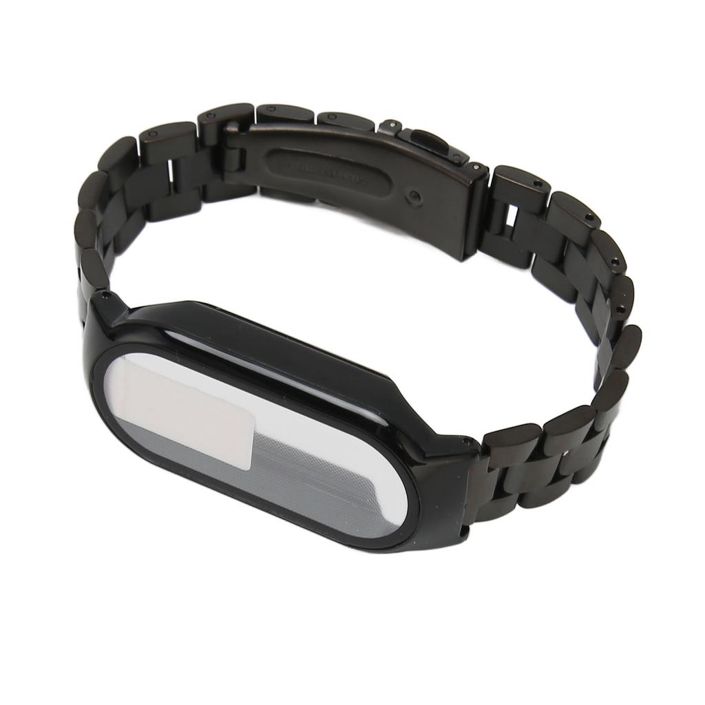 Uhrarmband Einfach Verstellbar Vollschutz Edelstahl Ersatzarmband für Mi Band 7 Schwarz