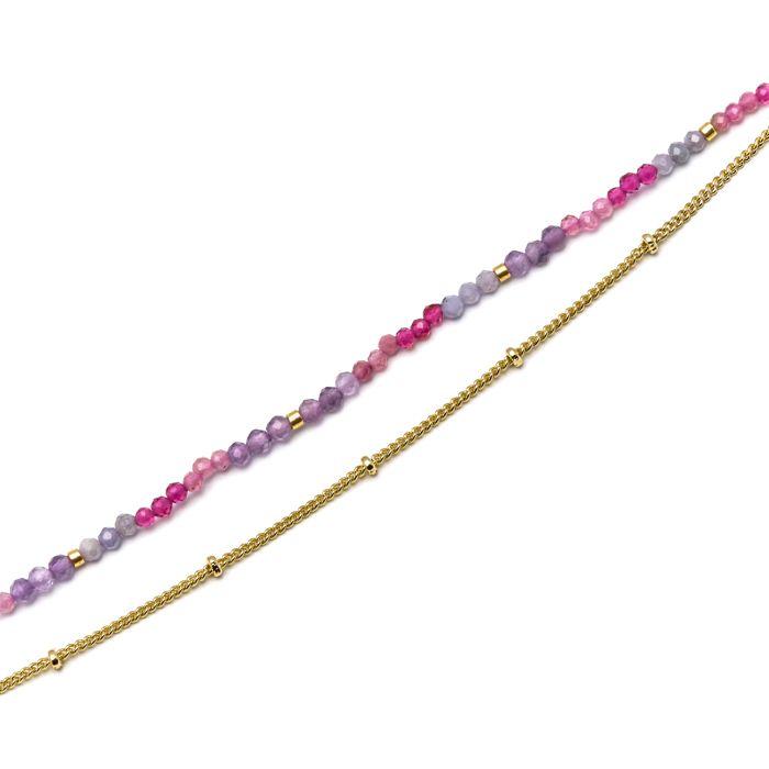 Bracelet - Aiel - Cristal violet - Or jaune 18K - 15 cm + 3 cm d'extension - Mousqueton