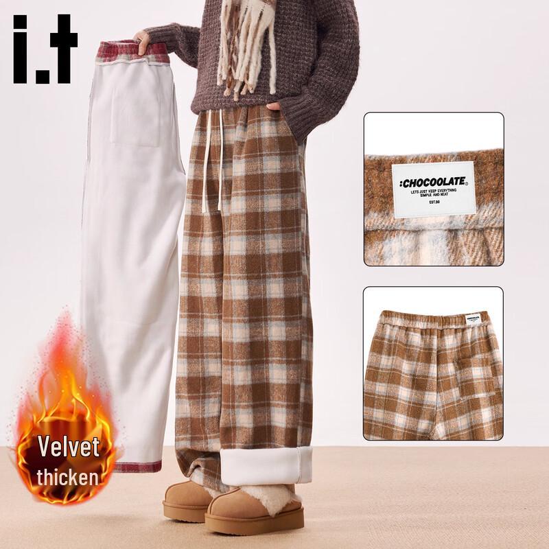 :CHOCOOLATEit Men's Fleece-Lined Loose Straight-Leg Casual Pants