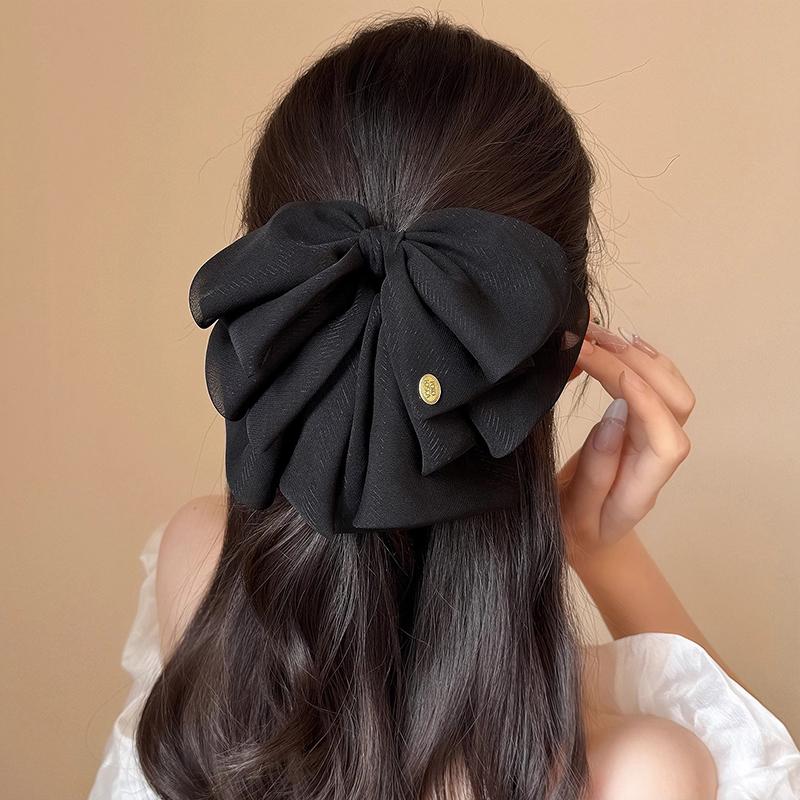 Exquisite Elegant Black Mesh Bow Hair Clip For Women Simple Temperament Hair Claw French Style Ponytail Clip Hair Accessory