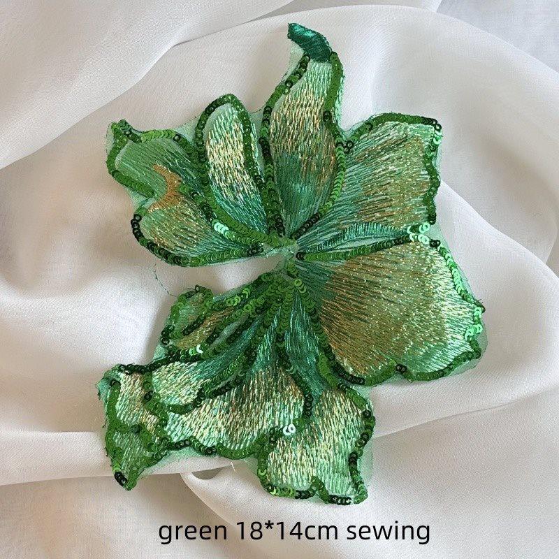 Embroidered Sequin Flower Patch for Hanfu Decoration - 18x14cm, Hand-Sewn DIY Accessory
