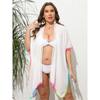 Übergröße Damen Sonnenschutz Strickjacke Fransen Patchwork Locker Unregelmäßig Strand Bikini Smock