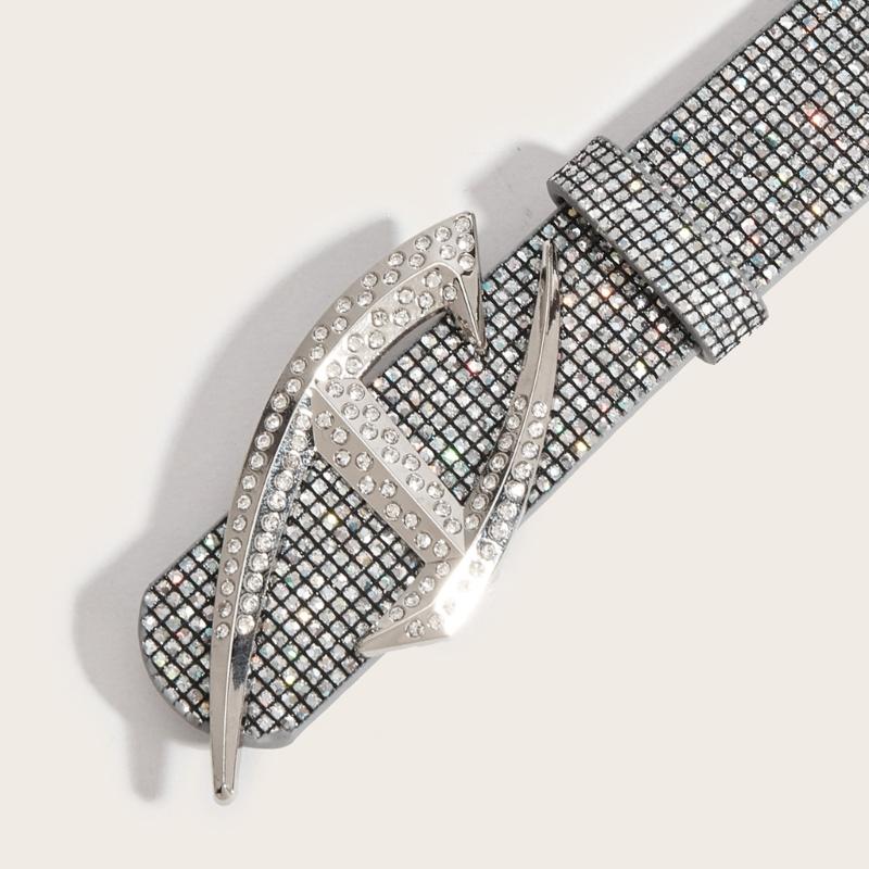 Elegant Rhinestones Studded Women Waist Belt Wide Band For Evening Parties And Casual Outings With Unique Buckles Design
