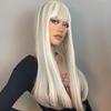 LOUIS FERRE Synthetic Long White Wigs with Bangs Cosplay Straight Wigs with Brown Highlight Natural Fake Hair for Black Women