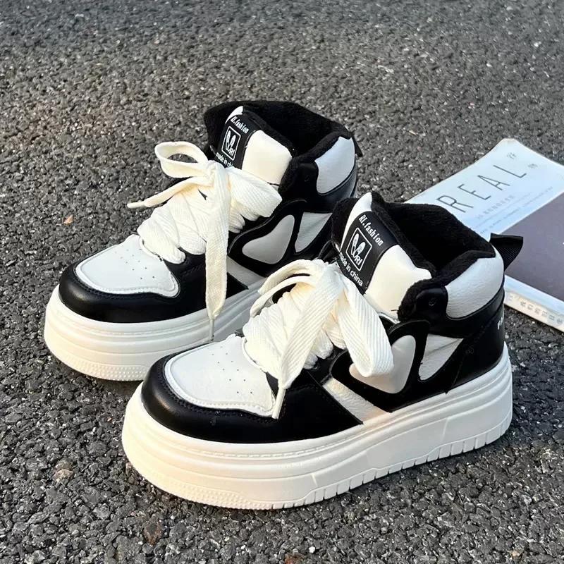 Thick Soled Velvet Cotton Shoes for Women 2024winter New High Top Versatile White Shoes Casual Sports Board Shoes Platform