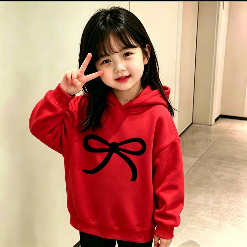 Latest Model - Children's Casual Warm Hooded Sweater. Boys' and Girls' Fashionable Bow-print Pullover Hoodie.