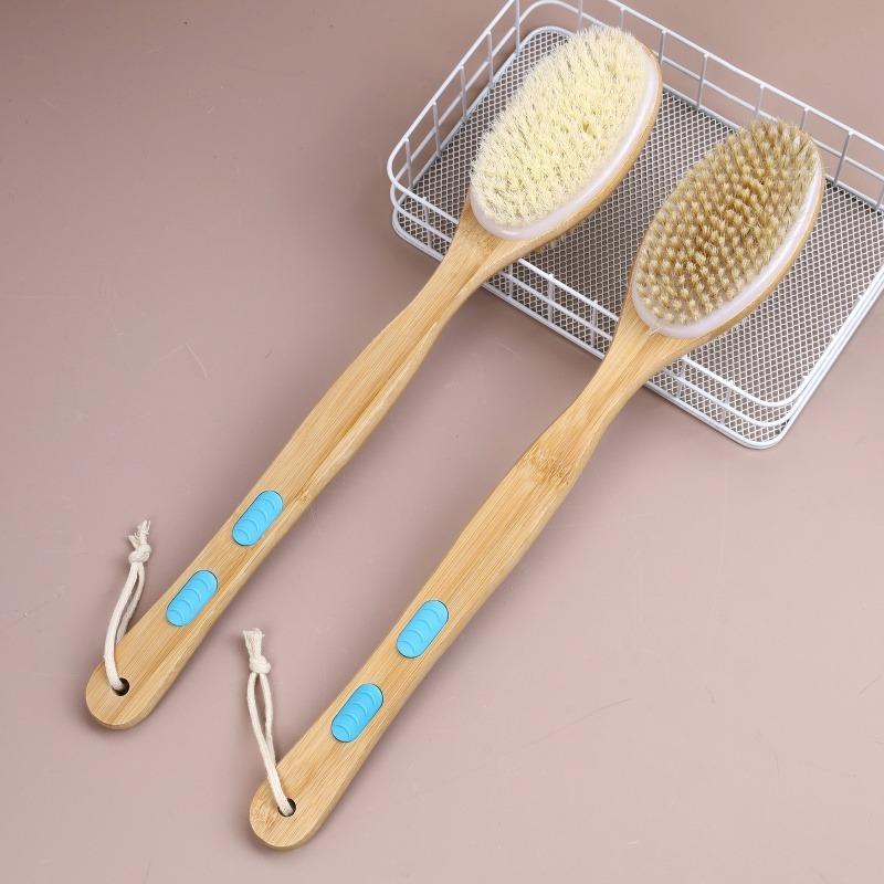 Wet Dry Double Sided Bath Brush Long Handle Boar Bristle Soft Skin Exfoliating Shower Body Brush Back Scrubber