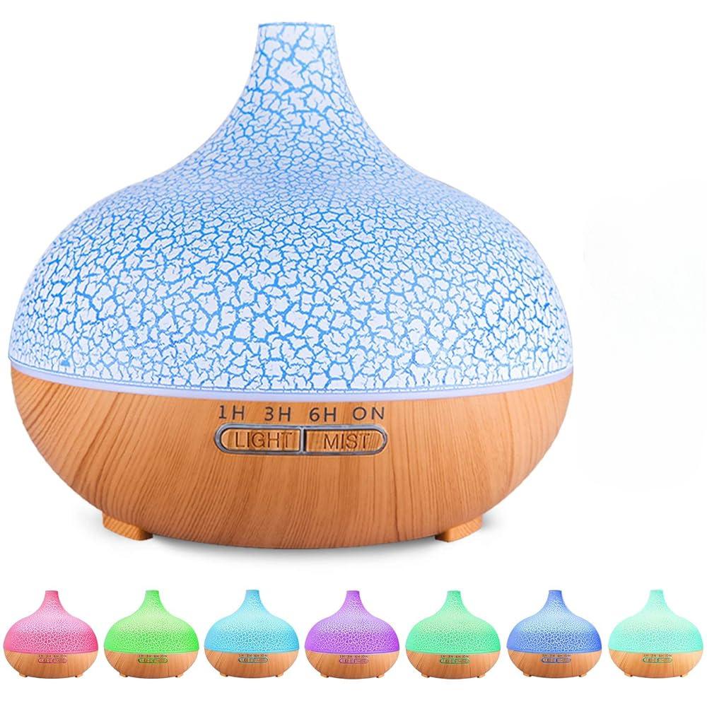 High Quality 400ml Aromatherapy Essential Oil Diffuser Wood Grain Remote Control Ultrasonic Air Humidifier with 7 Colors Light