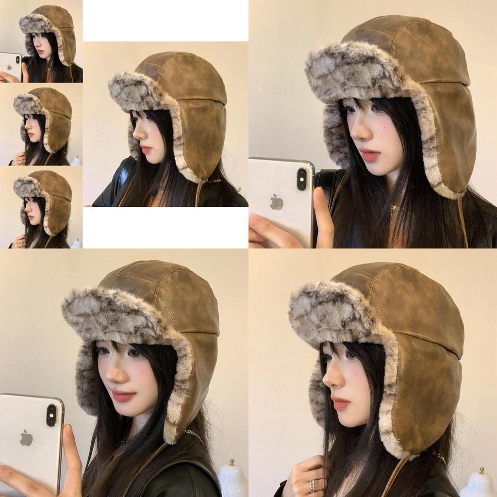 Unique Trendy And Gray Brown Pu Leather Womens Russian Hat For Fashionable Winter Style