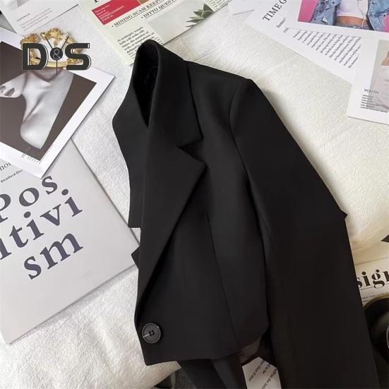 Damedressjakke Formell Forretningsstil Nedslått Krage Knappdekor Slim Fit Kort Ensfarget Lange Ermer Cardigan Enkeltknapplukking OL Pendling