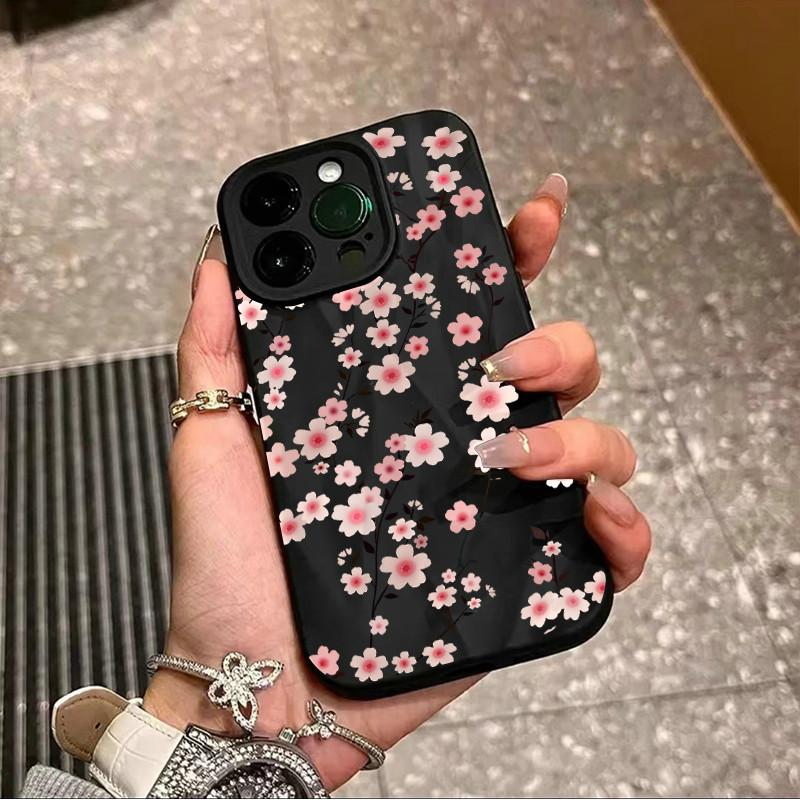 Ochranný matný TPU kryt s potiskem broskvového květu, povrchové vrásky a nerovnosti, měkký silikonový kryt pro telefon