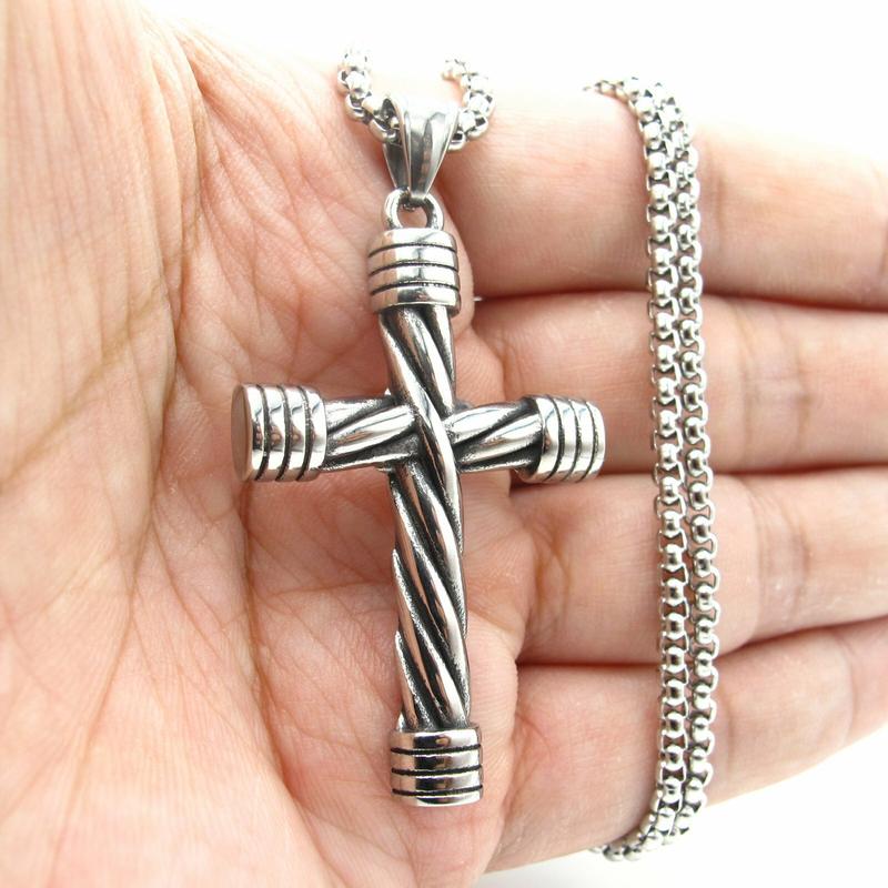 Cool Mens Goth Stainless Steel Christian Cross Pendant Necklace For Men Chain