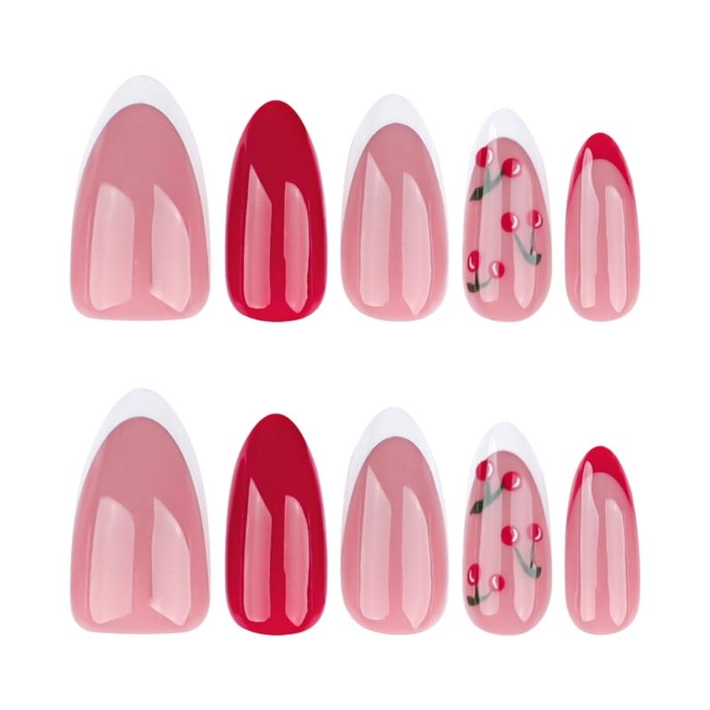 Almond Press on Nail Glossy Fake Nail Stick on Nail in 12 Sizes,24Pcs French Nail Tips for DIY Nail Art Decorations