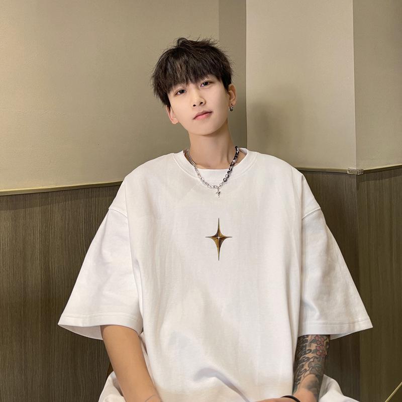 

Мужская летняя футболка с рукавом семь восьмых из чистого хлопка 2023 - Белый трендовый американский дизайн в тяжелом весе XL белый